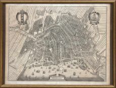 Karte "Stadt Amsterdam", 18. Jh., Gebrauchspuren, 28x37,5 cm, hinter Glas und Rahmen