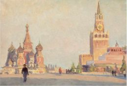 Preobrazhenky, B. W. (Russischer Maler des 20. Jh.) "Roter Platz in Moskau mit Figurenstaffage",