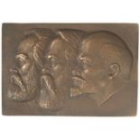 Relief-Kopfporträt "Marx, Engels und Lenin", Bronze, im Etui, mit der Innschrift "Überreicht vom