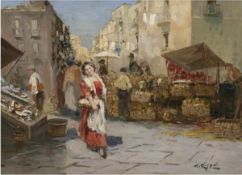 Rispoli, T. (2. Hälfte 20. Jh.) "Junge Frau auf süditalienischem Markt", Öl/Lw., signiert u.r.,