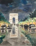 "Paris-Champs Elysées", Aquarell/Papier, undeutl. sign. u.r. und dat.'56, 48x35,5 cm, im