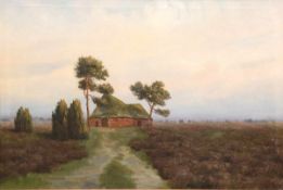 Bösche, H. "Bauernhaus in der Lüneburger Heide", Öl/Lw., sign. u. dat. 1911 u.r., 54x80 cm, Rahmen