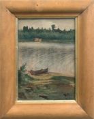 Vuori, Kaarlo (1863-1914) "Landschaft mit Boot am See", Mischtechnik, rückseitig sign., dat. 1904