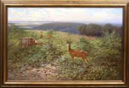 Drathmann, Christoffer (1856 Bremen-1932 Berlin) "Rehe auf der Wiese", Öl/Lw., sign. u.r., 80x120