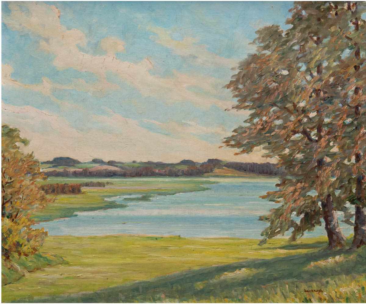 Voß, W. "Seelandschaft mit Bäumen", Öl/Hf., sign. u.r. 61x70,5 cm, Rahmen