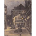Wagner, Louise M. (1875-1950) "Abendliche Straßenszene", Mischtechnik, monogr. u.l., 43x29