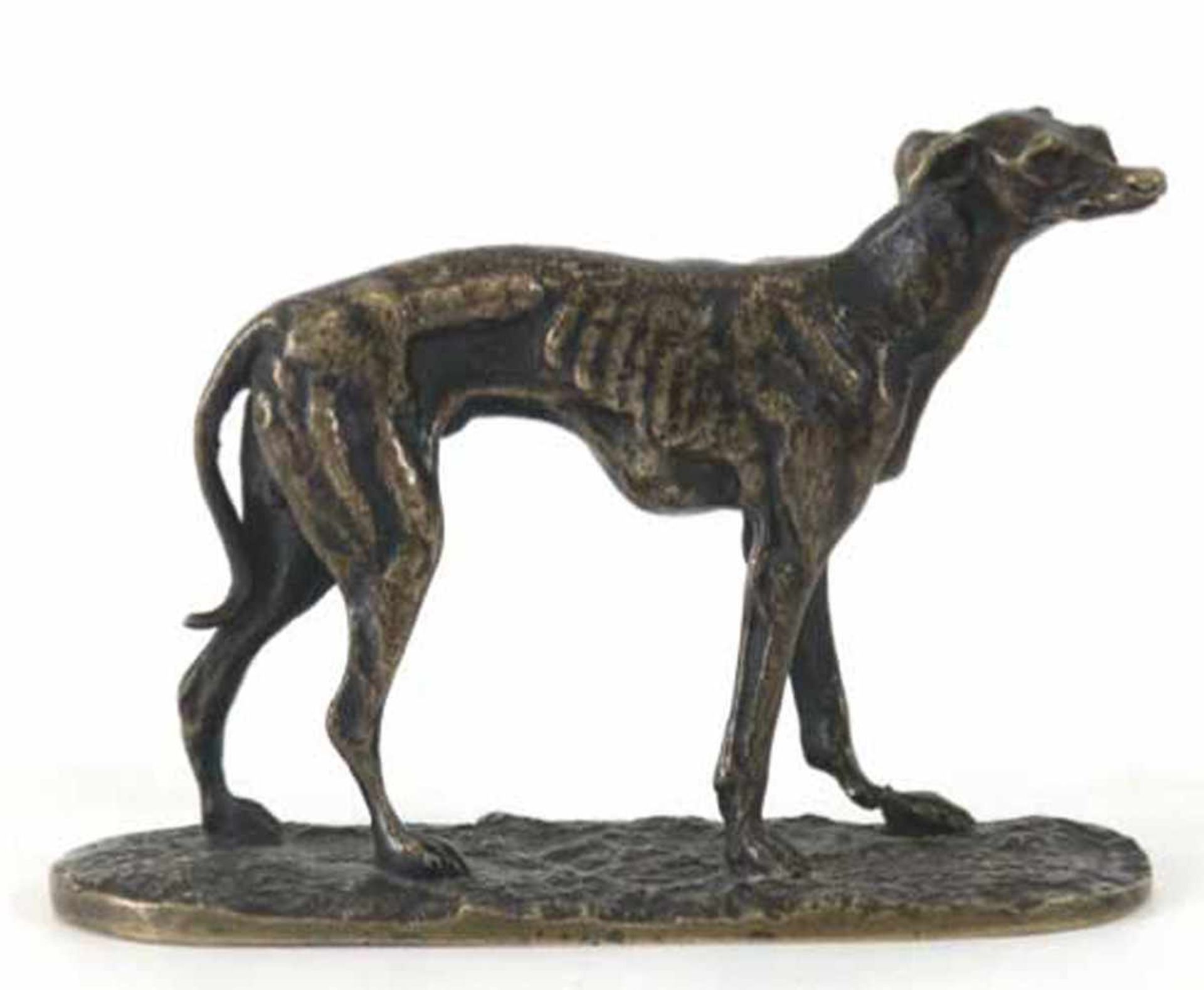 Mène, Pierre-Jules (1810 Paris- 1879) "Windhund", Original-Bronze, dunkel patiniert,