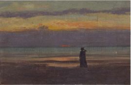 Hennemann, Karl (1884 Waren-1972 Schwerin) "Frau bei Sonnenuntergang am Meer", Öl/Mp.,