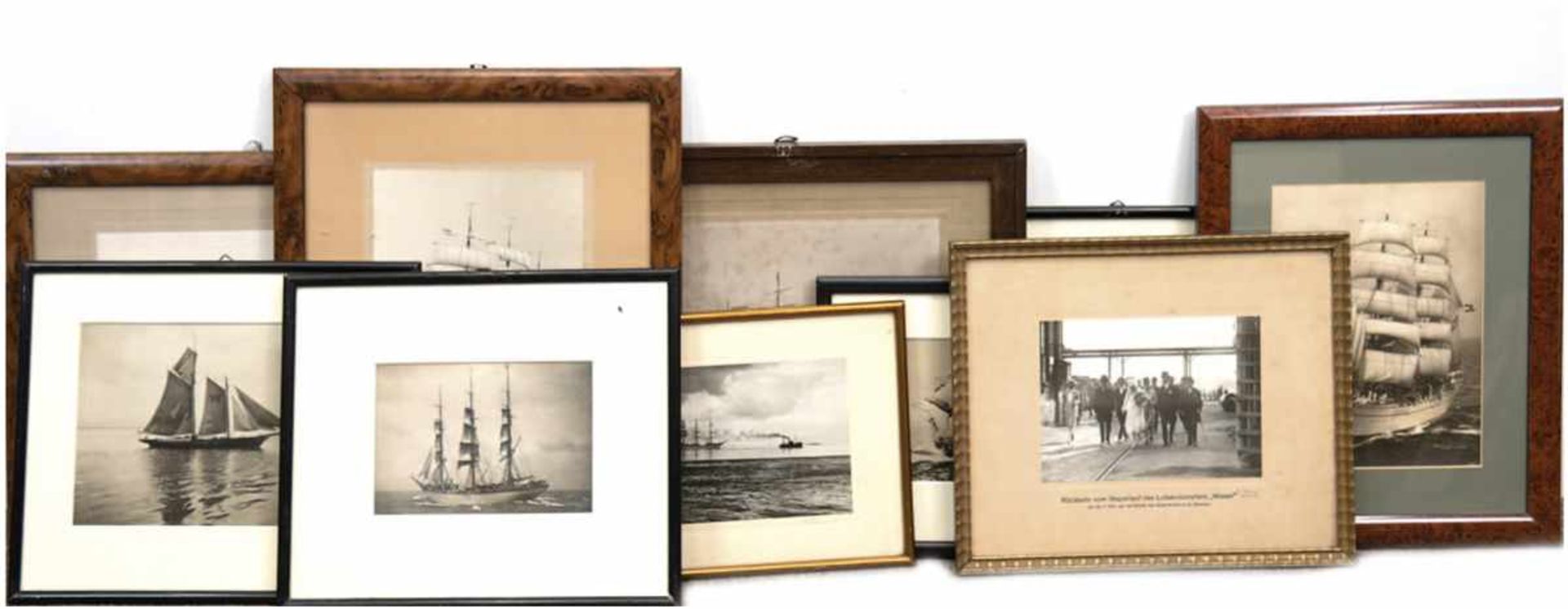 10 verschiedene Fotos mit maritimen Motiven, um 1900/1920, dabei "Rückkehr vom Stapellauf