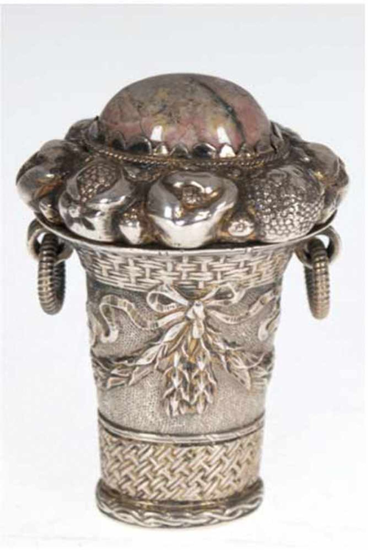 Riechsalzdose in Form eines Früchtekorbes, deutsch, um 1900, 800er Silber, punziert,