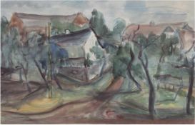 Mutterlose, Heinz (1927 Schkeuditz-1995 ebenda) "Dorflandschaft", Aquarell/Papier, sign.