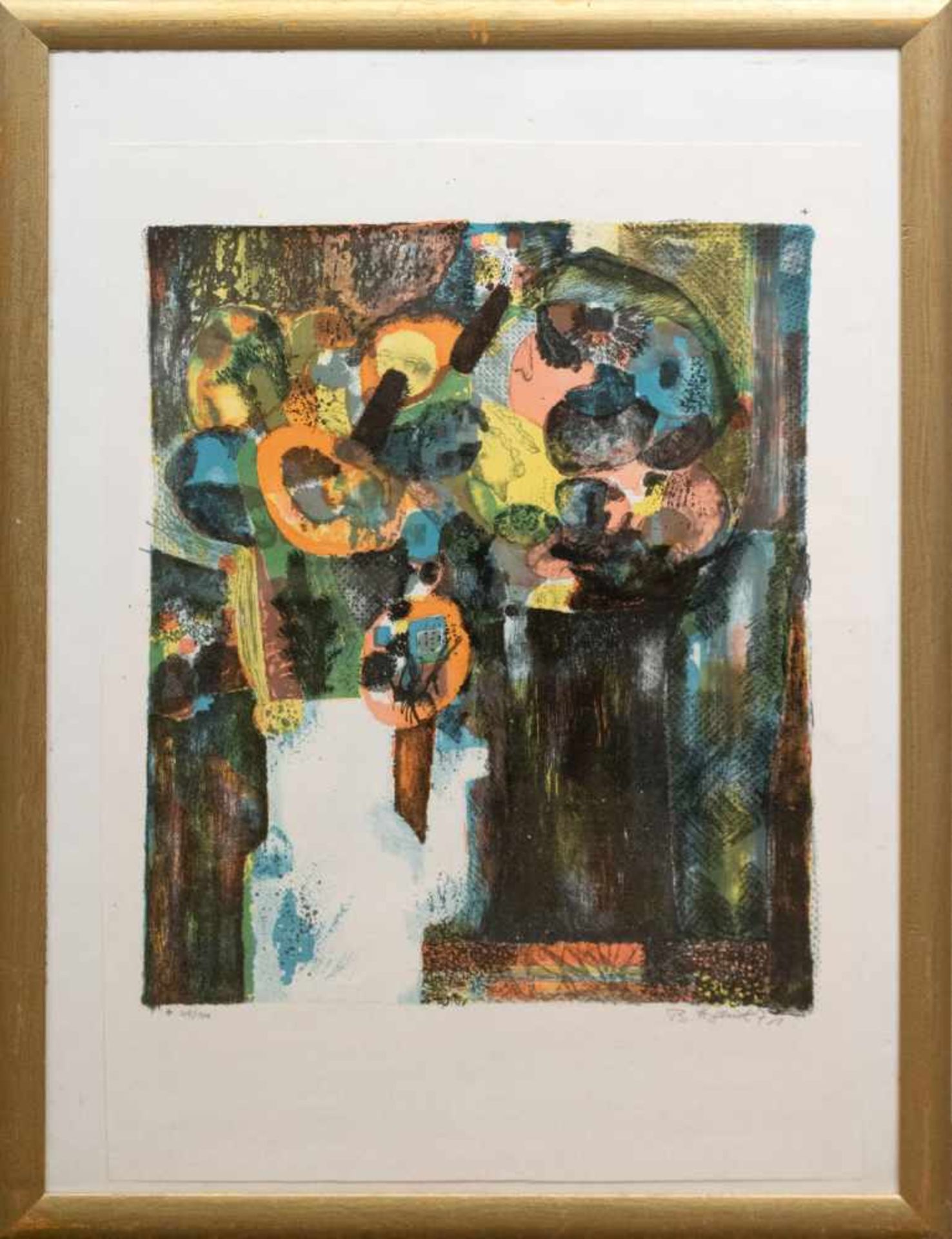Heyduck, Brigitta (1936-) "Abstrakte Komposition", Farblitho., 63,5x447 cm, hinter Glas
