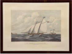 "Schoner America 1851", nach Augustus Butler, Aquatintaradierung, 39,5x52,5 cm, hinter