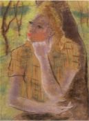 Maler des 20. Jh. "Porträt einer jungen Frau mit aufgestütztem Kinn", Pastell, unsigniert,