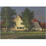 Maler um 1900 "Junge Gänsemagd vor Bauerngehöft", nach Keller-Reutlingen, Öl/Lw.,