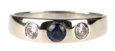 Brillant-Saphir-Bandring, 585er WG, besetzt mit 2 Brillanten von je ca. 0,22 ct, vsi/si