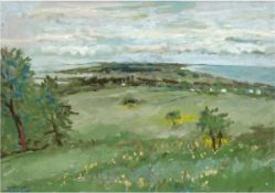 Berger, Willi (1922 Kloster/Hiddensee-2018 ebenda) "Inselblick Hiddensee", Öl/Sperrholz,