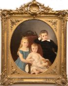 Biedermeier-Maler "Porträt von drei Kindern", Öl/Lw., unsign., mehrere kl. Hinterlegungen,