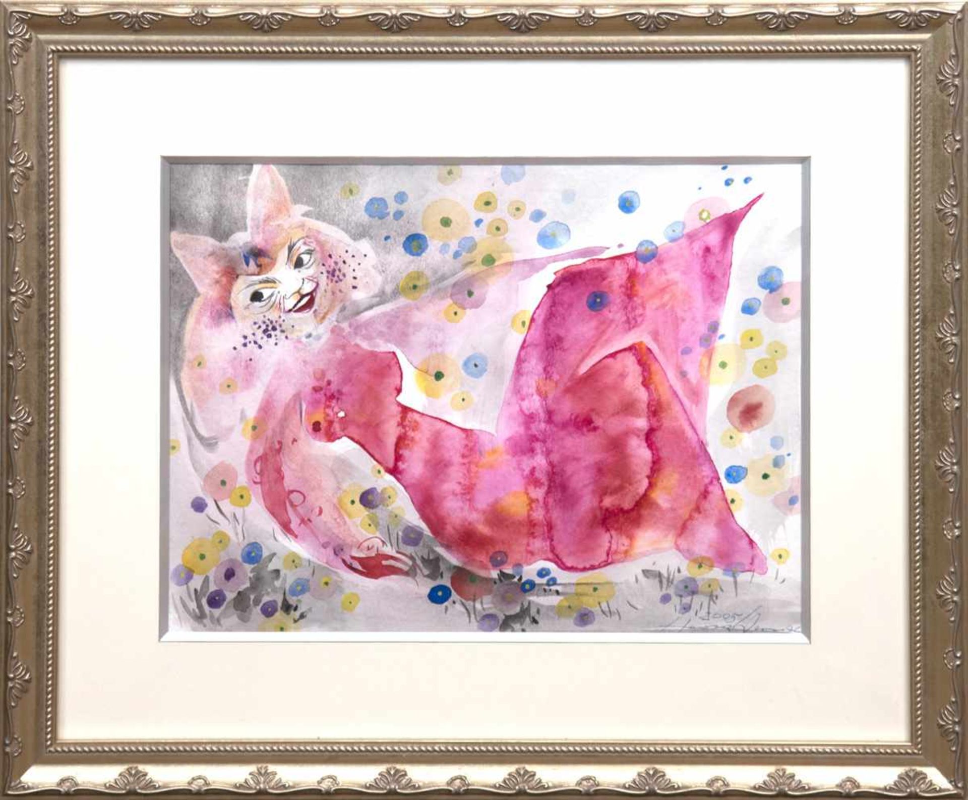 Werner, Heinz (1928 Coswig-2019 ebenda) "Katzenfrau", Aquarell, sign. u. dat. 2005 u.r., - Image 2 of 2