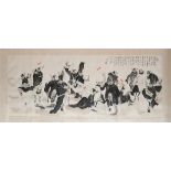 Künstler des 20. Jh."Chinesische vielfigürliche Szene", Tuschezeichnung/Reispapier, mit