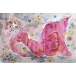 Werner, Heinz (1928 Coswig-2019 ebenda) "Katzenfrau", Aquarell, sign. u. dat. 2005 u.r.,