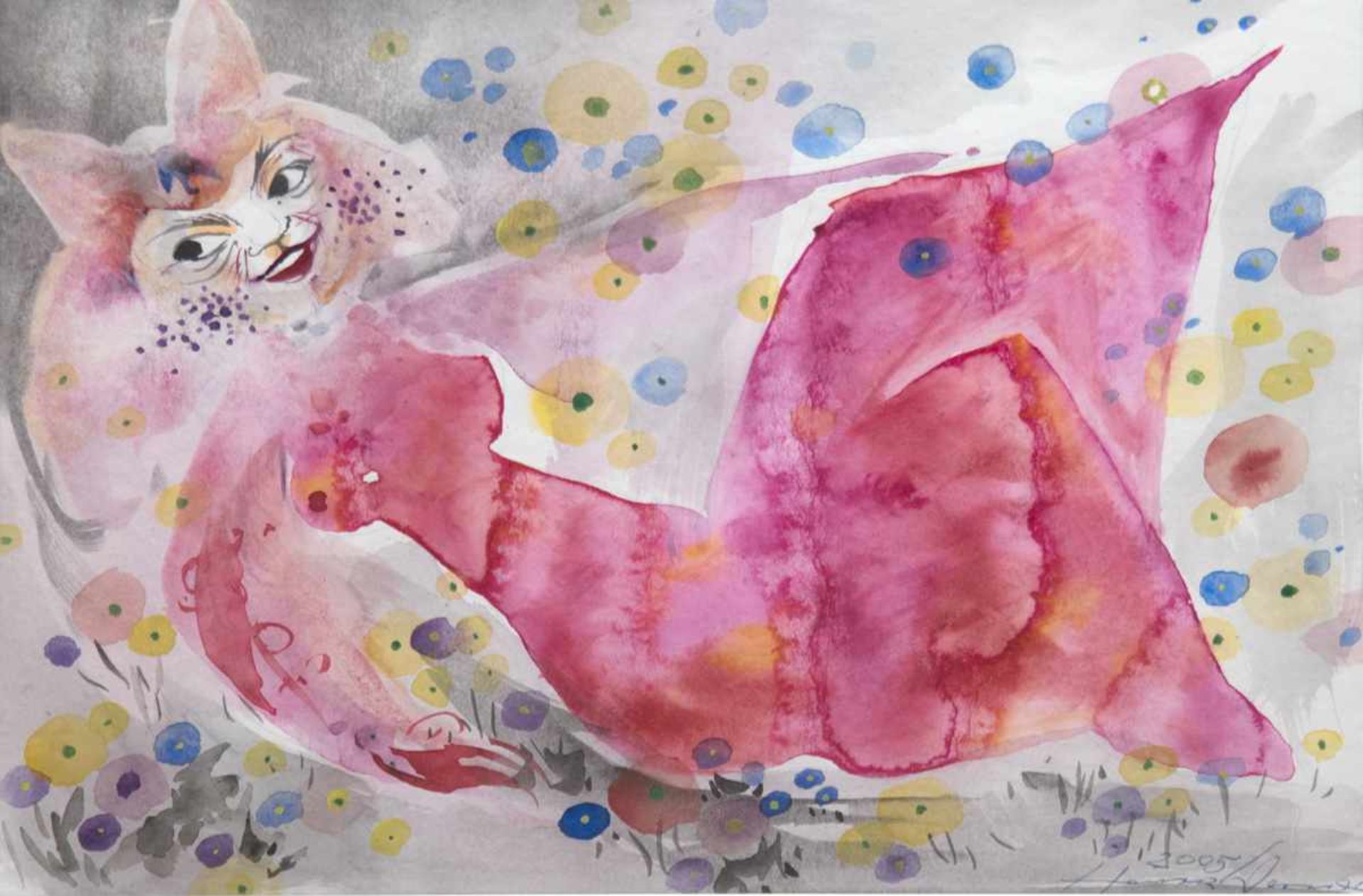 Werner, Heinz (1928 Coswig-2019 ebenda) "Katzenfrau", Aquarell, sign. u. dat. 2005 u.r.,