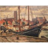 Jackowski, Frantz von (1885-1975) "Hafen von Wismar", Öl/Karton, sign. u.r., 26,5x34,5 cm