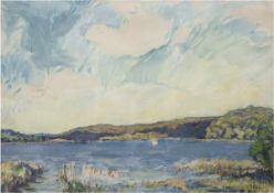 Kühl, Anna (1878 Hohenweststedt-1951 Lübeck) "Küstenlandschaft", Mischtechnik/Papier,