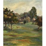 Impressionist "Blick ins Dorf", Öl/Hartfaser, undeutl. sign. u.l., 38x31 cm, im