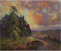 Spence, Frieda D. (1888-?) "Sonnenuntergang in Wyoming", Öl/Lw., signiert u.l., rücks.