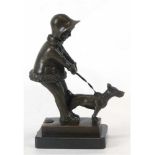 Bronze-Figurengruppe "Kind mit Hund", Nachguß 20. Jh., signiert"Aléx Kéléty", braun