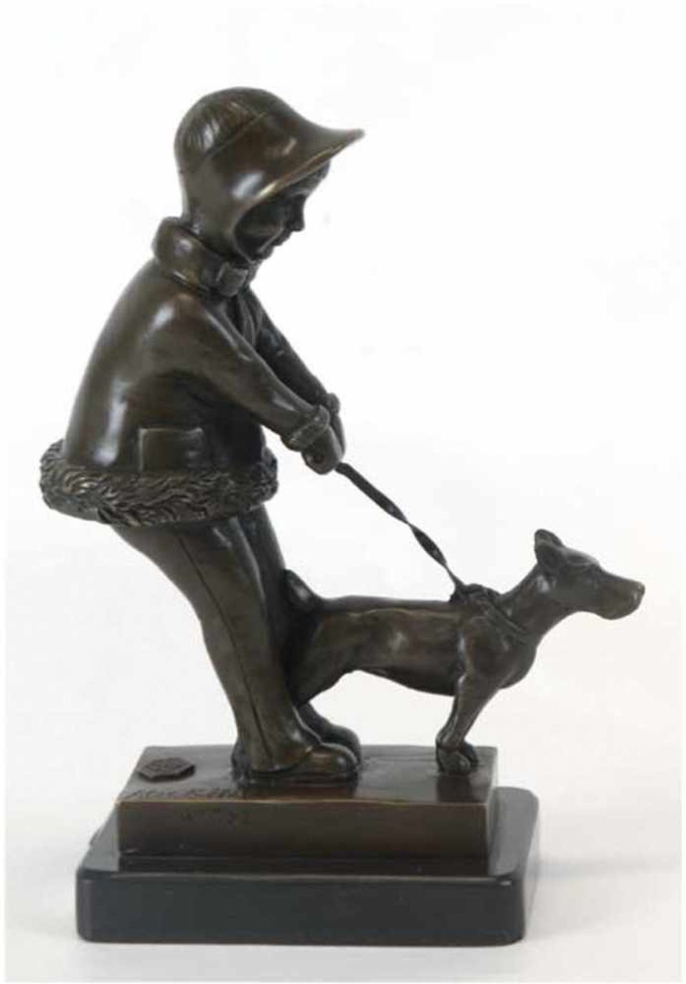 Bronze-Figurengruppe "Kind mit Hund", Nachguß 20. Jh., signiert"Aléx Kéléty", braun