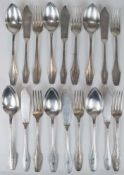 Jugendstil-Besteck für 6 Personen, 18-teilig, 800er Silber, Wilkens, bestehend aus 6