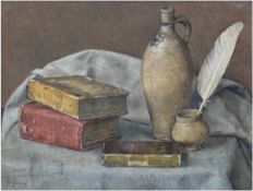 Henrich, Albert (1899 Düsseldorf- 1971 ebda.) "Stilleben mit Büchern, Krug und Feder",