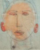 "Porträt eines Frauenkopfes mit roten Ohrringen", wohl 20er Jahre, Aquarell/Papier,