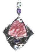 Großer Anhänger, Unikat, 925er Silber, Gew. ca. 48,2 g, Amethyste, Chrysoberyll,