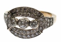 Brillant-Ring, 750er GG, besetzt mit Brillanten von zus. 1,14 ct., in Silberfassung, Art