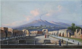 Maler des Ende 19. Jh. "Das Theater in Pompeji mit Personenstaffage", Öl/Lw., unsign.,