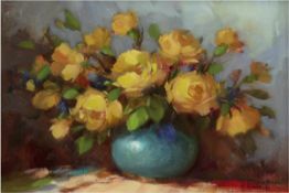 Koolen, Harry (1904- 1985) "Gelbe Rosen in Kugelvase", Öl/Lw., signiert u.r., 29x38,5 cm,