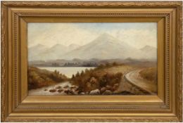 Chyrch, H. (19. Jh.) "Uferlandschaft im Gebirge", Öl/SH., signiert u.r., 17,5x30,5 cm,