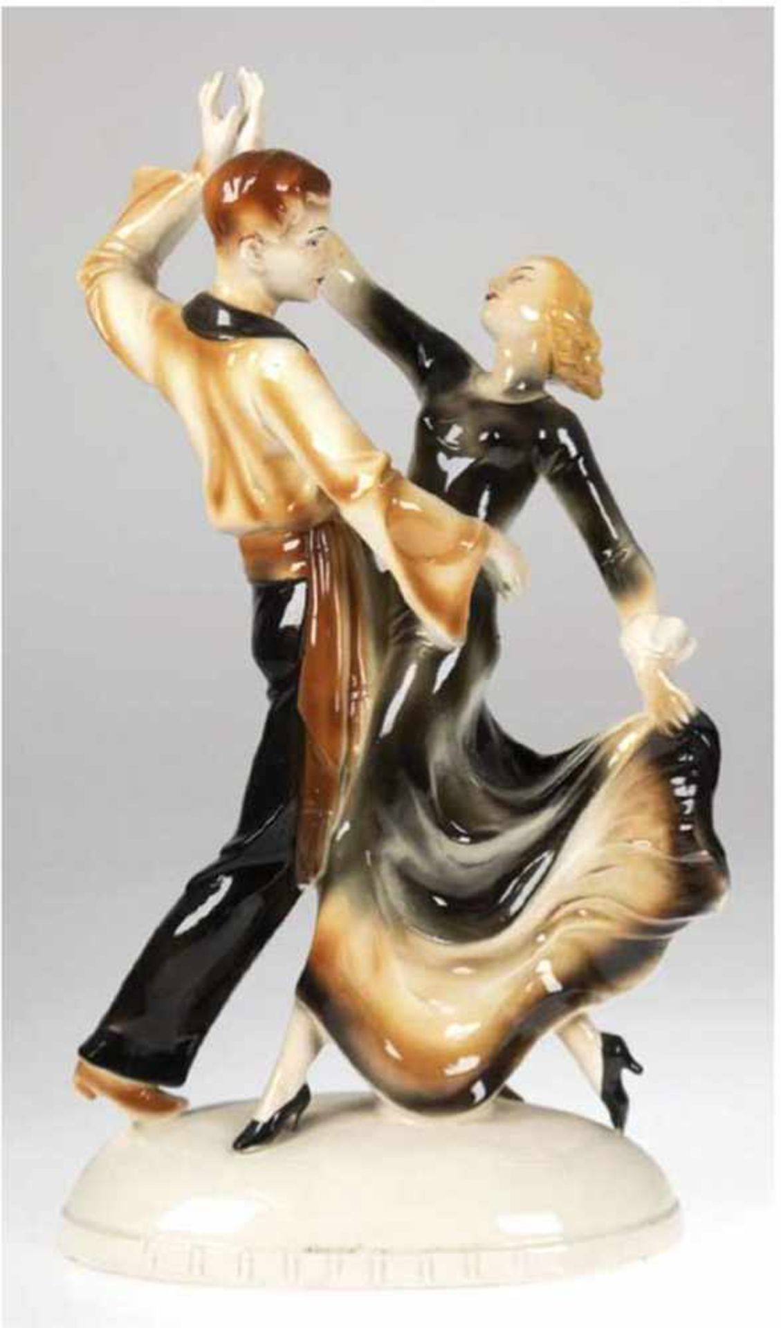Art-Deco-Figurengruppe "Tanzendes Paar", Sitzendorf, Keramik, polychrom bemalt und