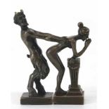 Erotische Bronze-Figurengruppe "Satyr beim Liebesspiel", Bronze, Nachguß 20. Jh., signiert