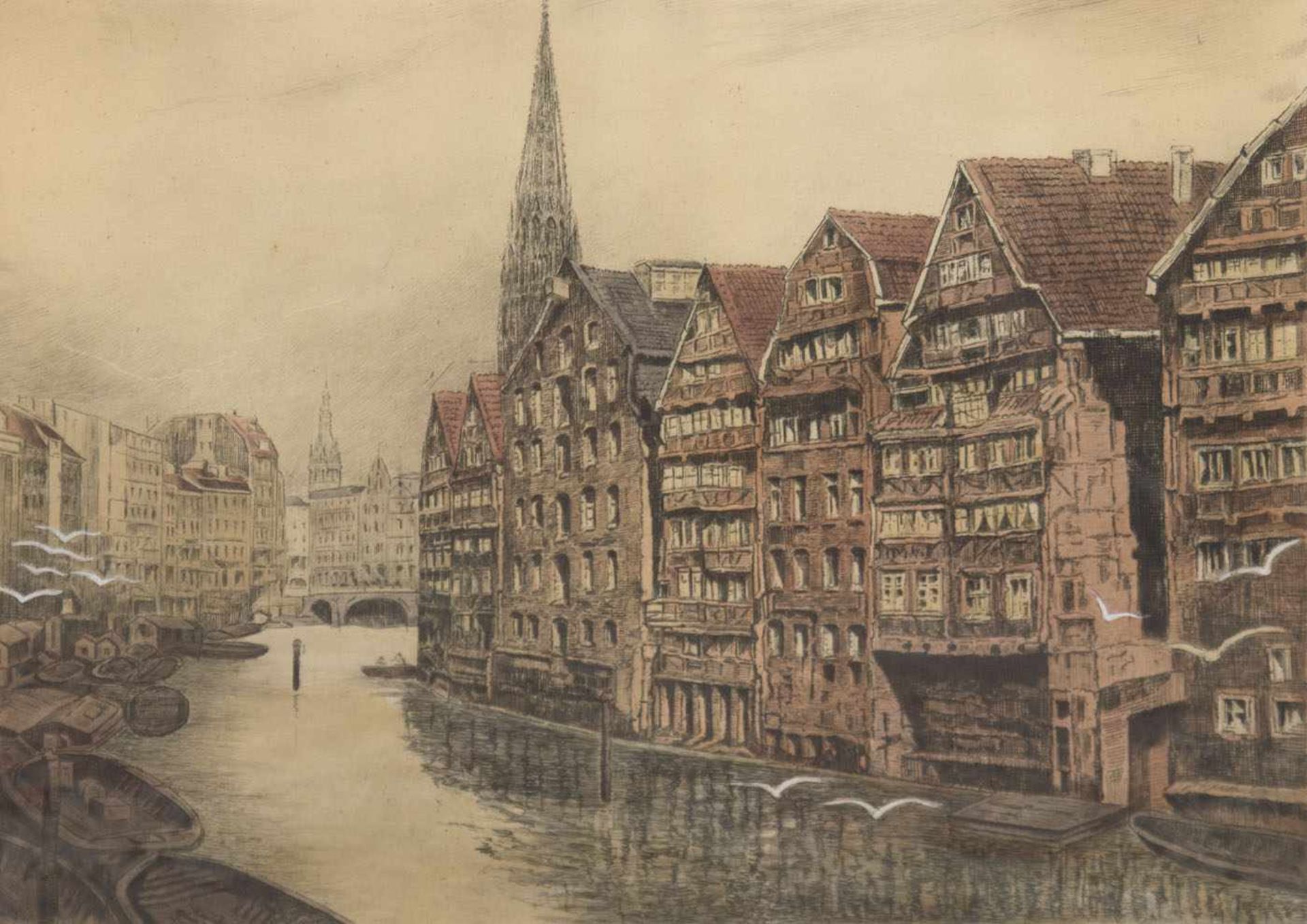 Stobbe, Max (1883 Altona-1963 Hamburg) "Zwischen Bäckergang und Michaeliskirche",