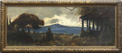 Maler um 1900 "Golf von Neapel mit Blick auf rauchenden Vesuv", Öl/Mp., unsigniert, einige