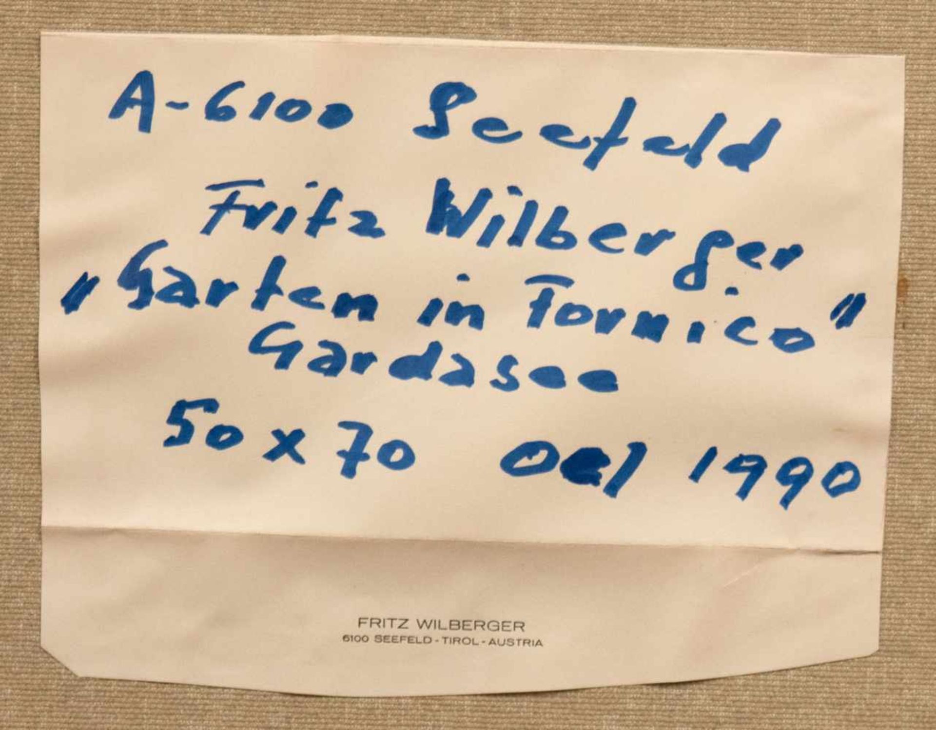 Wilberger, Fritz "Garten in Fornico Gardasee", Öl/Lw., sign. u.r. und dat. 1990, 51x70 cm, - Image 4 of 5