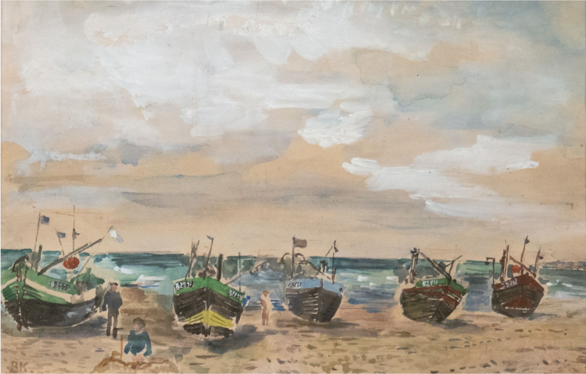 Kretschmar, Bernhard (1889 Döbeln-1972 Dresden) "Boote am Strand von Boltenhagen",Aquarell/P