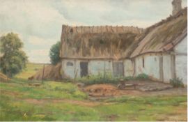 Petersen, Carl "Vor der Bauernscheune", Öl/Lw., sign. u.r., 26x36 cm, Rahmen