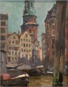 Sandrock, Leonhard (1867 Neumarkt-1945 Berlin) "Hamburger Fleet mit Blick auf den Michel",Öl