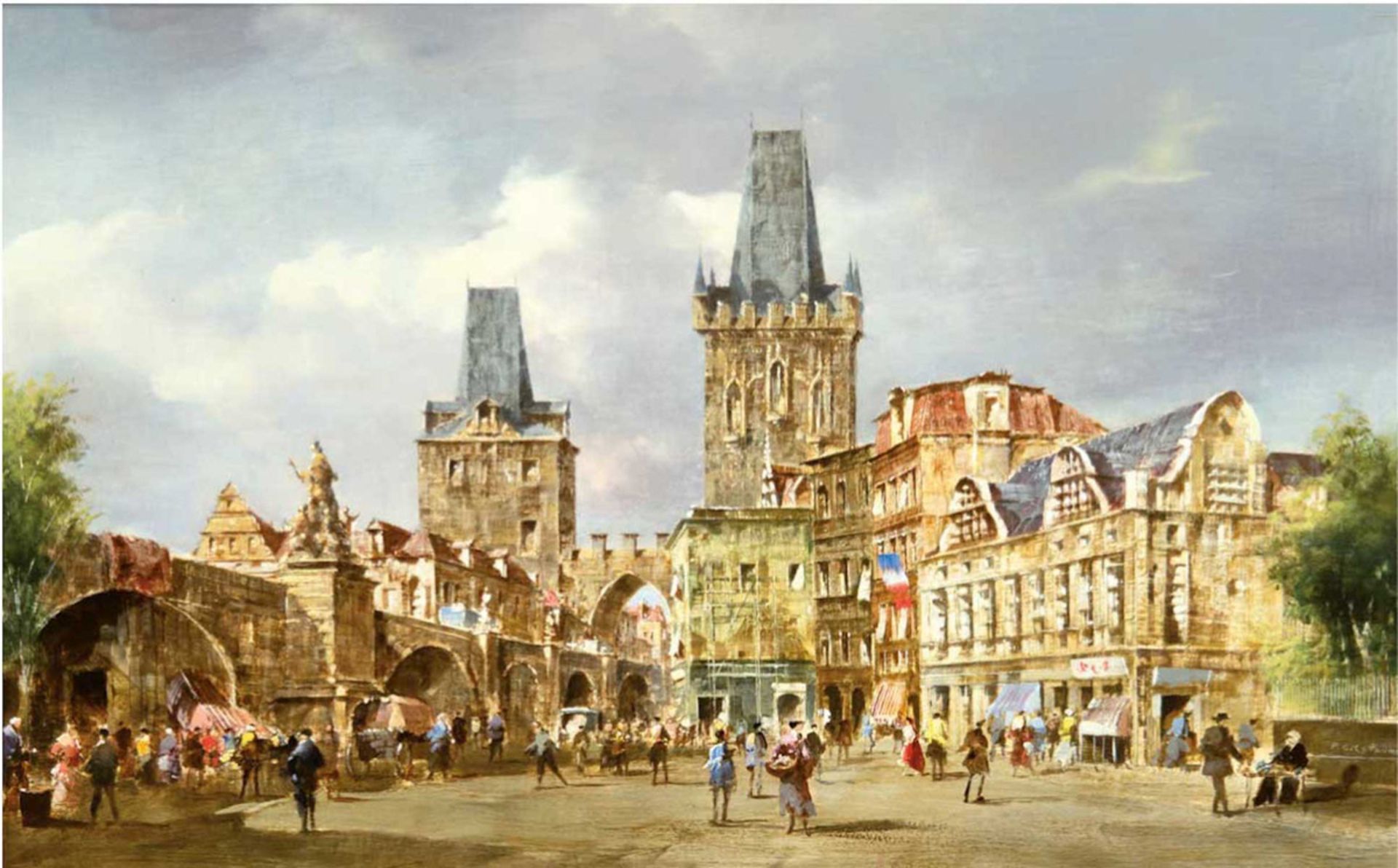 Pallmann, Peter Götz (1908 Berlin-1966 ebenda) "Ansicht von Prag mit belebterKarlsbrücke",