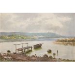 Dänischer Maler "Seenlandschaft mit Ruderboot am Steg", Öl/Lw., undeutl. sign. u.l., 45x65c